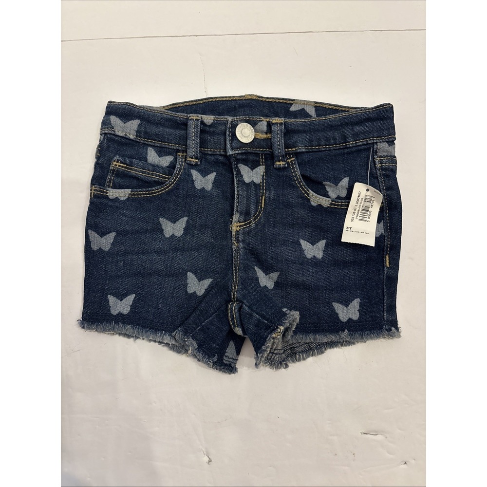 OLD NAVY Girls Size 3T Cut Off Denim Jean Shorts ‎ Adjustable Waist Butterflies